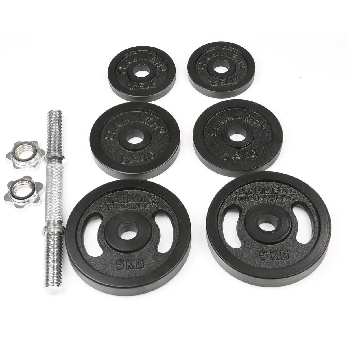 20 kg-set med korta hantlar, järn